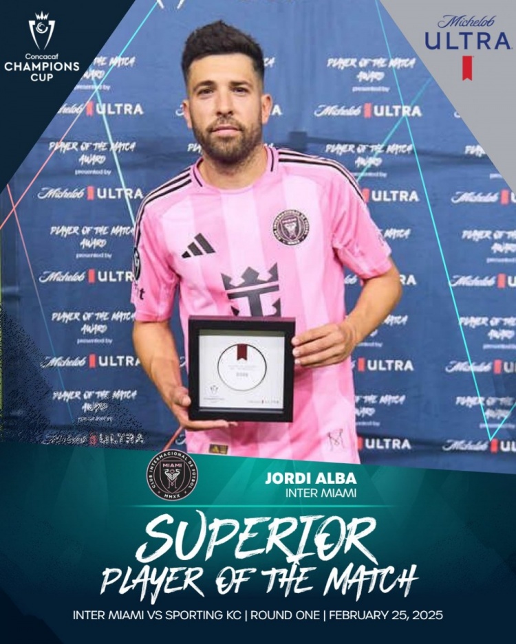 貢獻(xiàn)1次助攻，阿爾巴當(dāng)選邁阿密?chē)?guó)際3-1堪薩斯城全場(chǎng)最佳球員