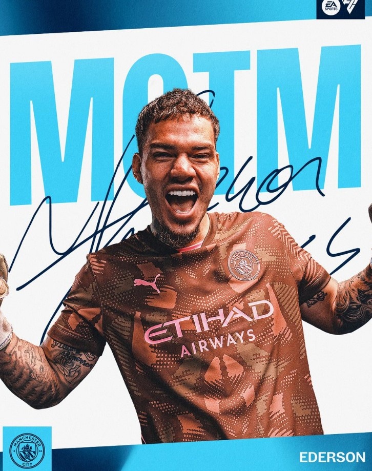 6次撲救完成零封，官方：埃德森當(dāng)選曼城1-0熱刺隊(duì)內(nèi)最佳球員