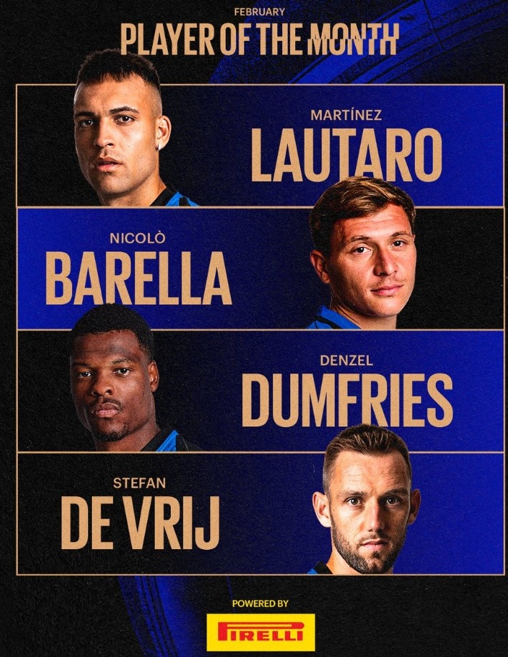 國(guó)米官方評(píng)二月隊(duì)內(nèi)最佳候選：勞塔羅、巴雷拉、鄧弗里斯、德弗里