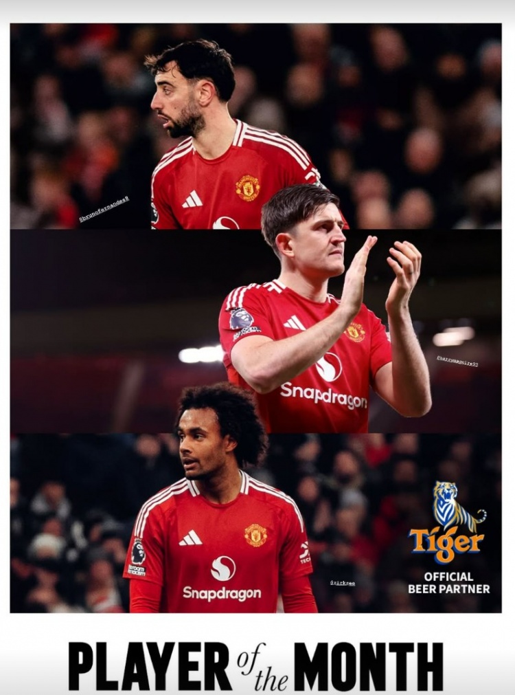 曼聯(lián)2月隊內(nèi)最佳球員候選：B費(fèi)、馬奎爾、齊爾克澤