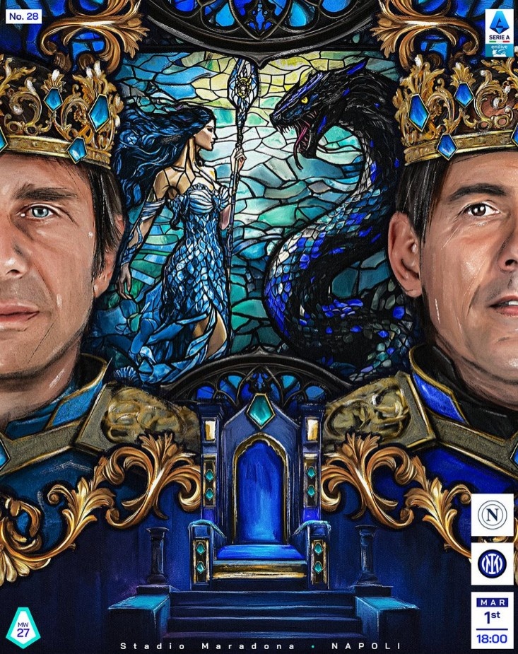 爭(zhēng)冠天王山之戰(zhàn)，意甲官方曬國(guó)米VS那不勒斯海報(bào)：孔蒂PK小因扎吉