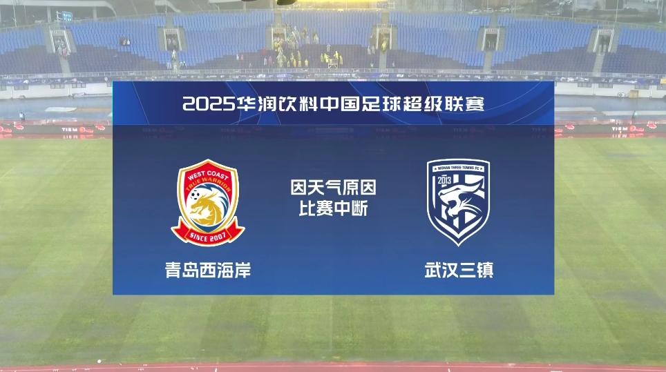 比賽延期！青島西海岸vs武漢三鎮(zhèn)進(jìn)行至18分鐘，因天氣中斷30分鐘