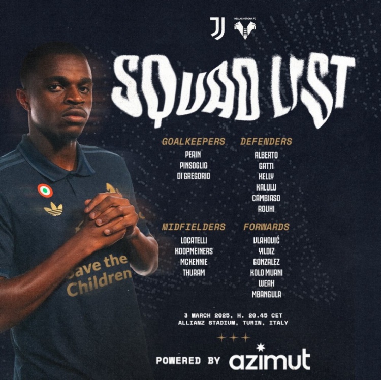 尤文圖斯對(duì)陣維羅納大名單：弗拉霍維奇領(lǐng)銜鋒線，中場(chǎng)僅4人