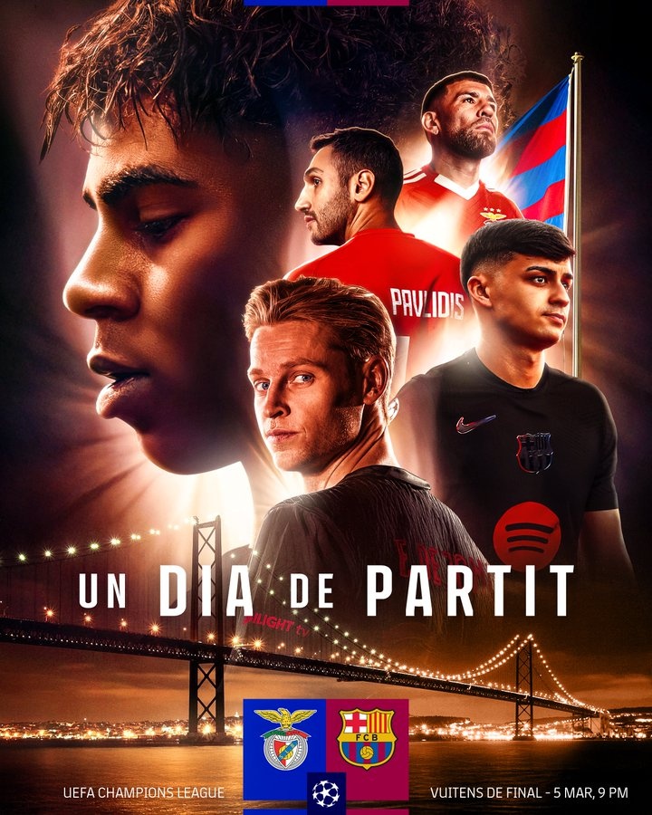 巴薩曬海報預熱與本菲卡比賽，亞馬爾、德容、佩德里出鏡