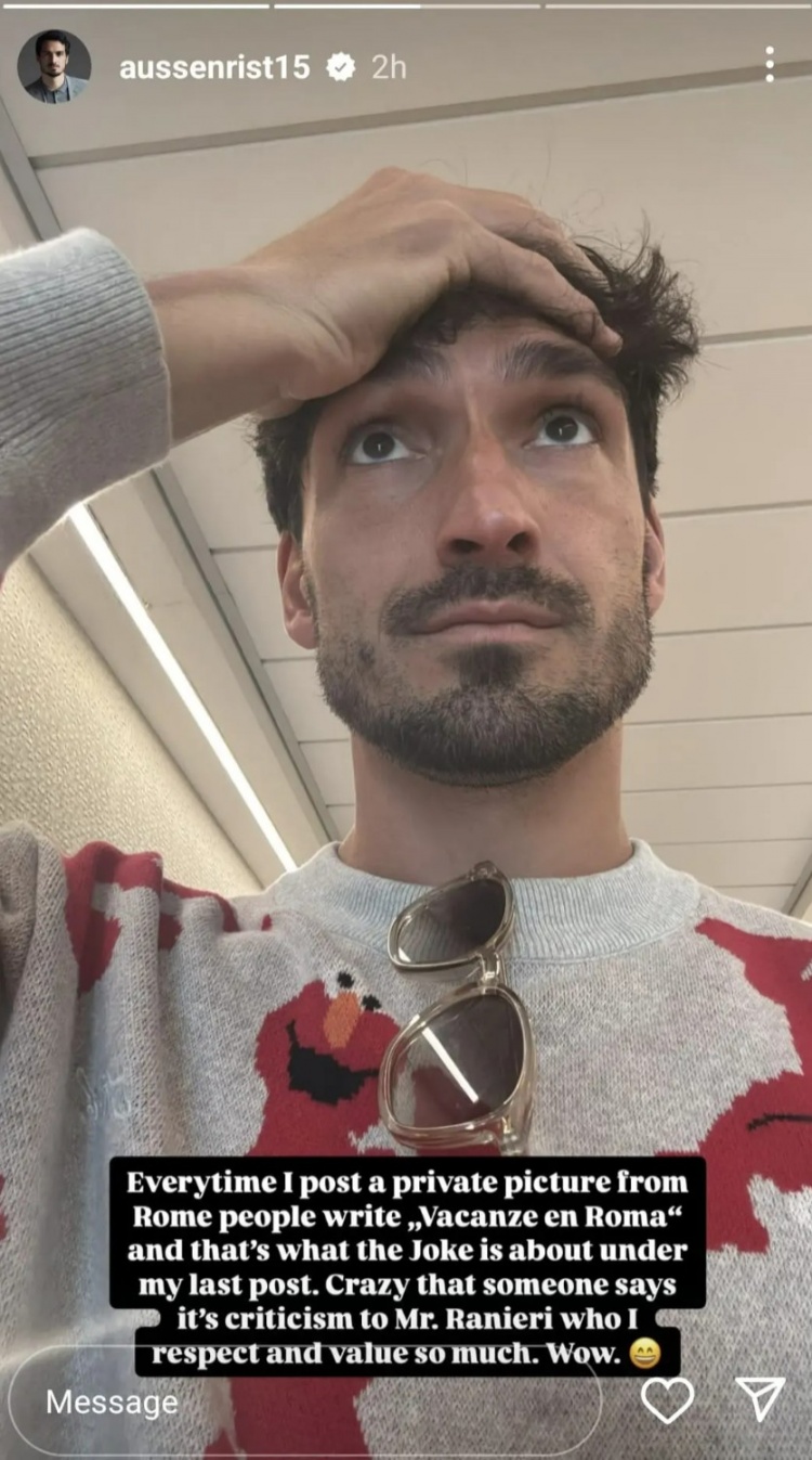 社媒被質(zhì)疑是暗諷拉涅利，胡梅爾斯回應(yīng)：太瘋狂了，我非常敬重他