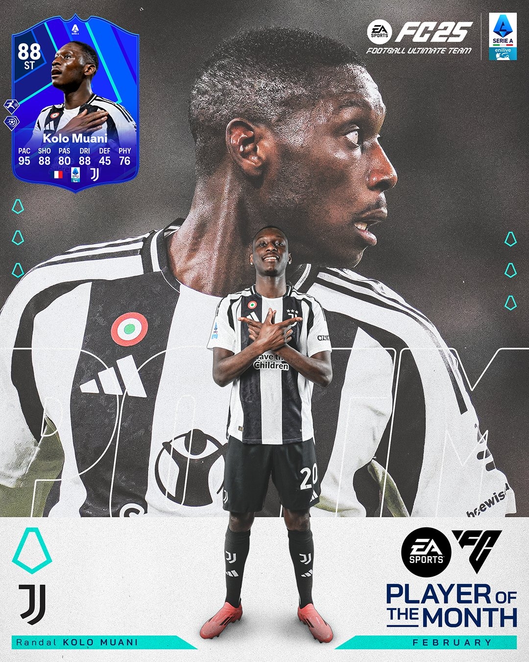 4輪4球1助攻！官方：尤文前鋒穆阿尼當選意甲2月最佳球員