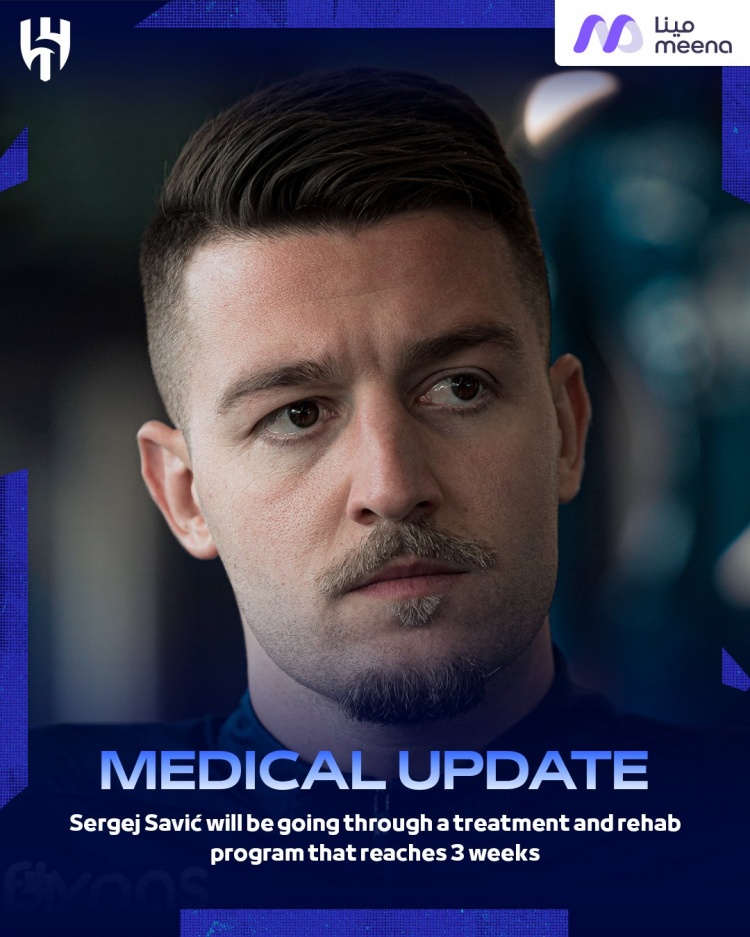 利雅得新月官方：米林科維奇腿筋拉傷，將傷缺三周時(shí)間