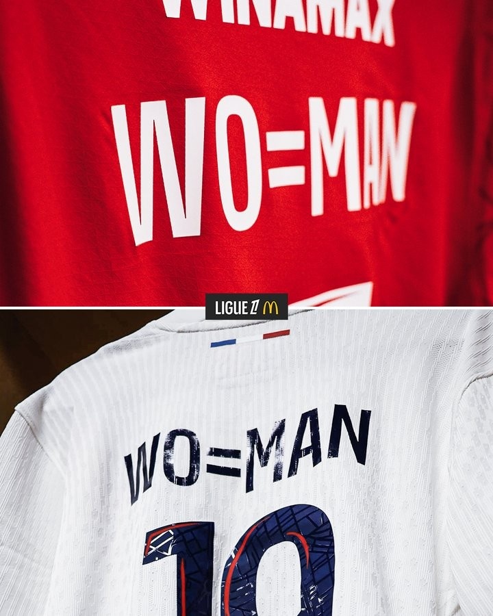 法甲英語官推曬巴黎、雷恩國(guó)際婦女節(jié)特別球衣：WO=MAN