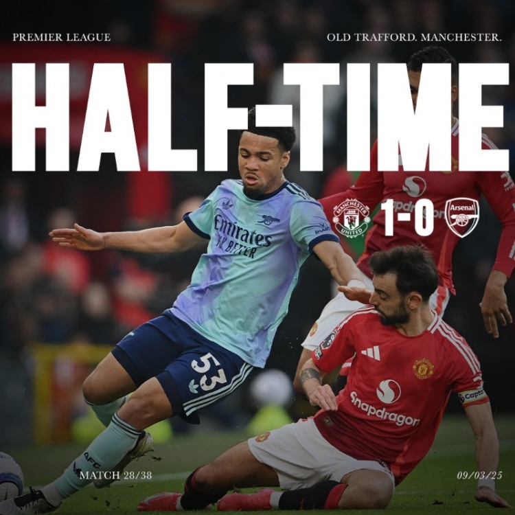 慢熱！曼聯(lián)比分領(lǐng)先進(jìn)入英超中場(chǎng)休息，是他們自12月1日以來首次