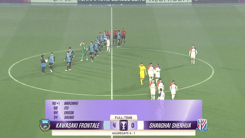 中超冠亞軍！海港昨天客場1-4慘敗橫濱，申花今天客場0-4慘敗川崎