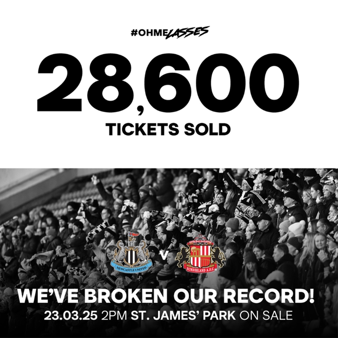 這可是女足次級別！紐卡女足vs桑德蘭售出28600張票，創(chuàng)隊史紀錄