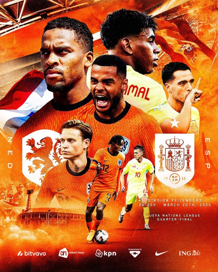 荷蘭隊發(fā)布對陣西班牙海報：加克波、德容、弗林蓬、亞馬爾出鏡