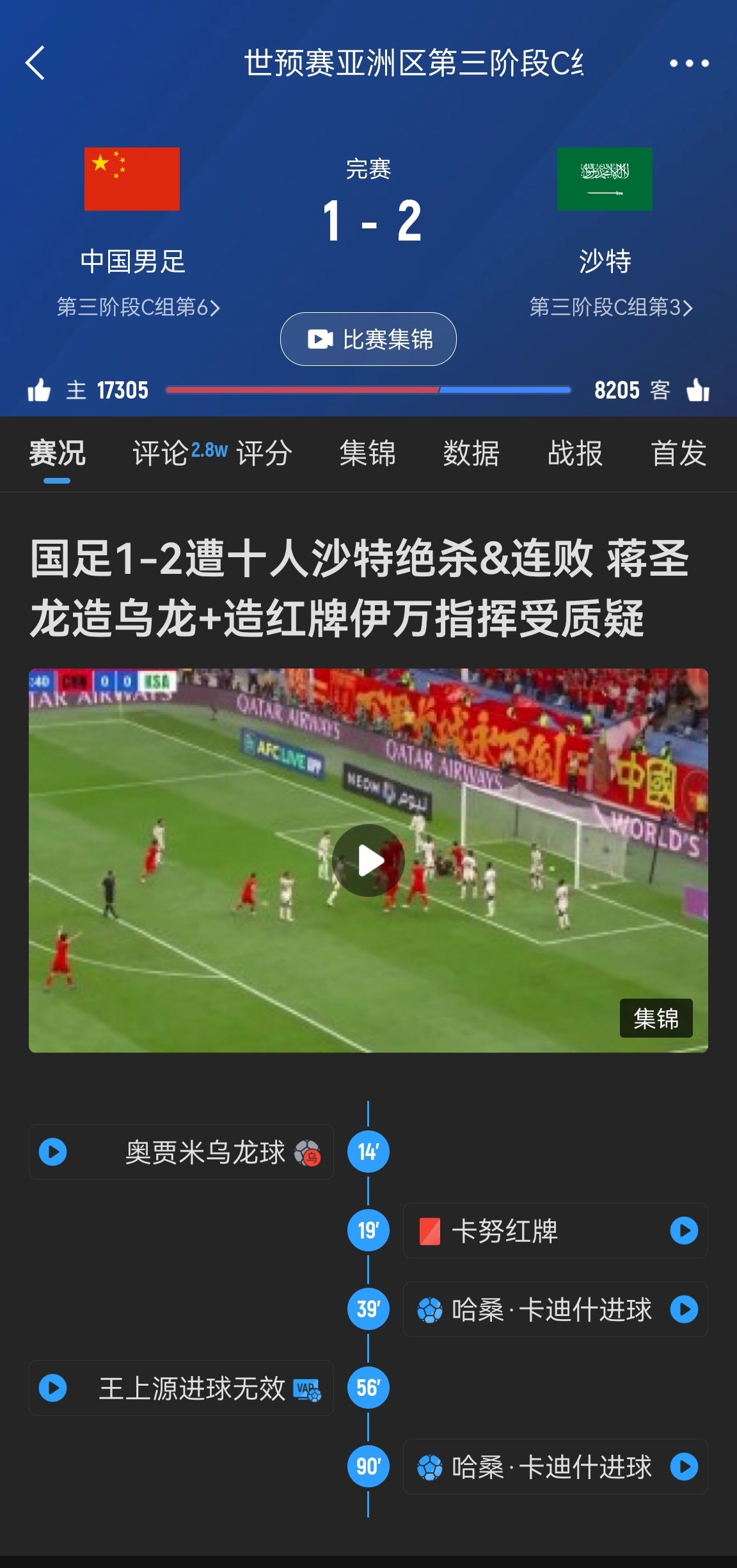 今天什么劇本？首戰(zhàn)沙特也是半場(chǎng)紅牌+蔣光太傷退，最后國(guó)足被翻